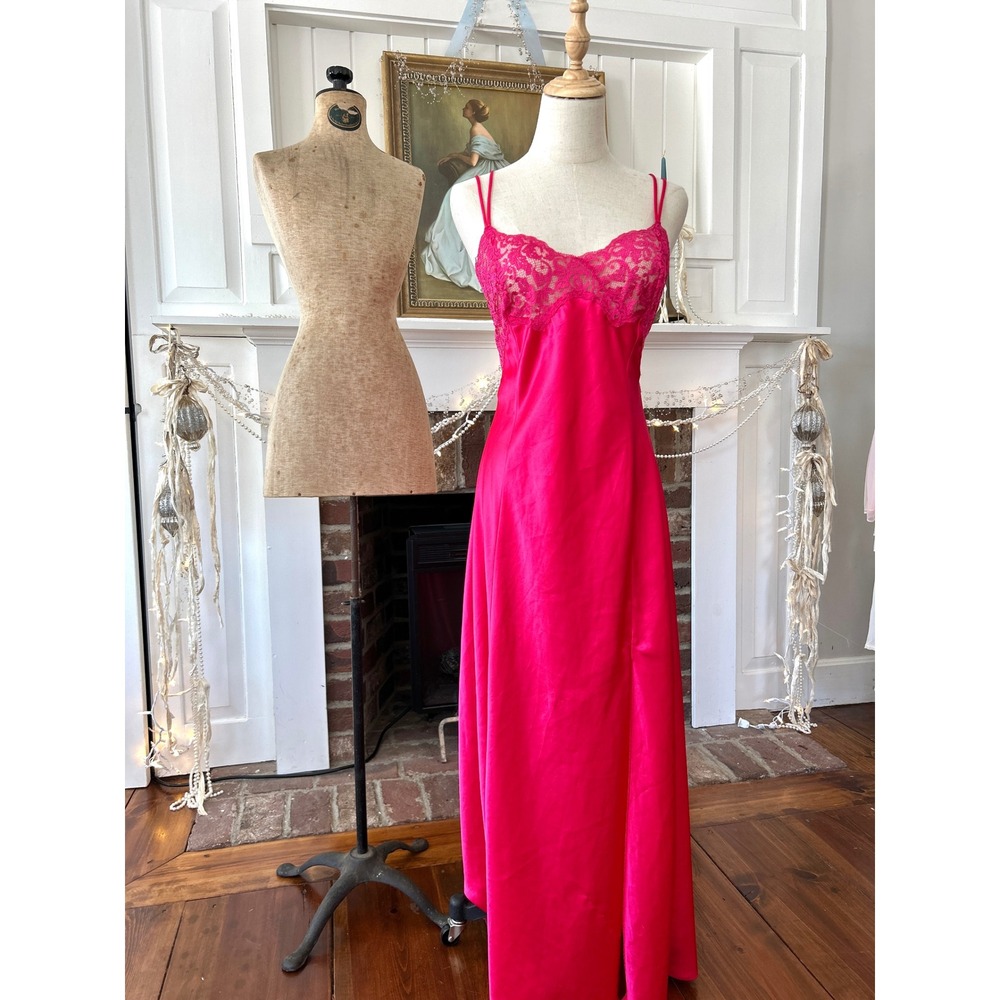 Vintage Victoria Secret‎ Hot Pink Lace Maxi Slip Dress Large lingerie y2k